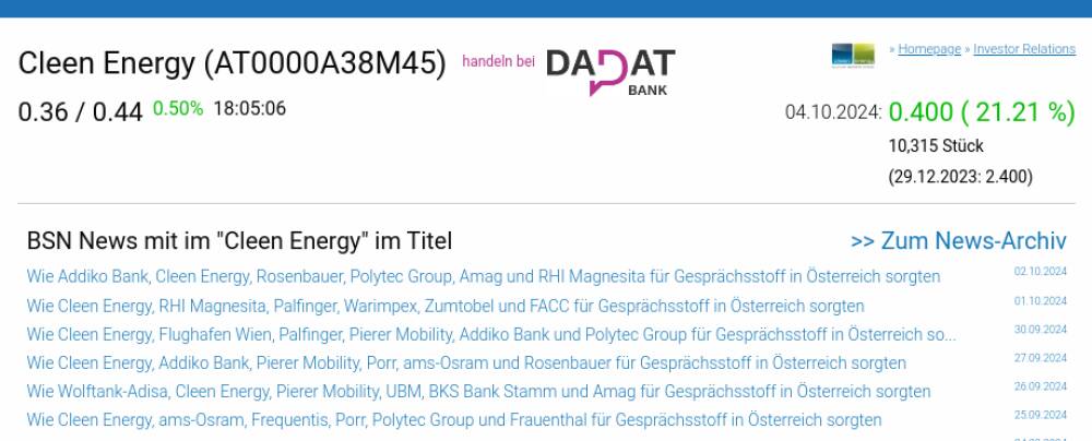 Wie Cleen Energy, RHI Magnesita, Addiko Bank, Flughafen Wien
