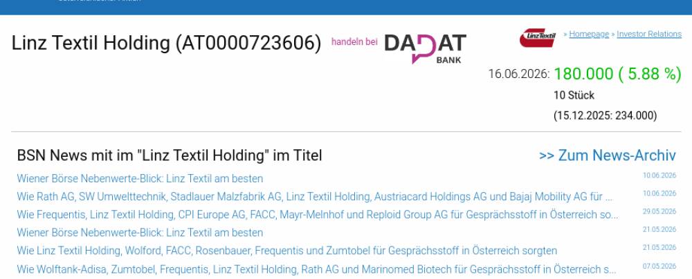 Wie Linz Textil Holding, Marinomed Biotech, EuroTeleSites AG ...