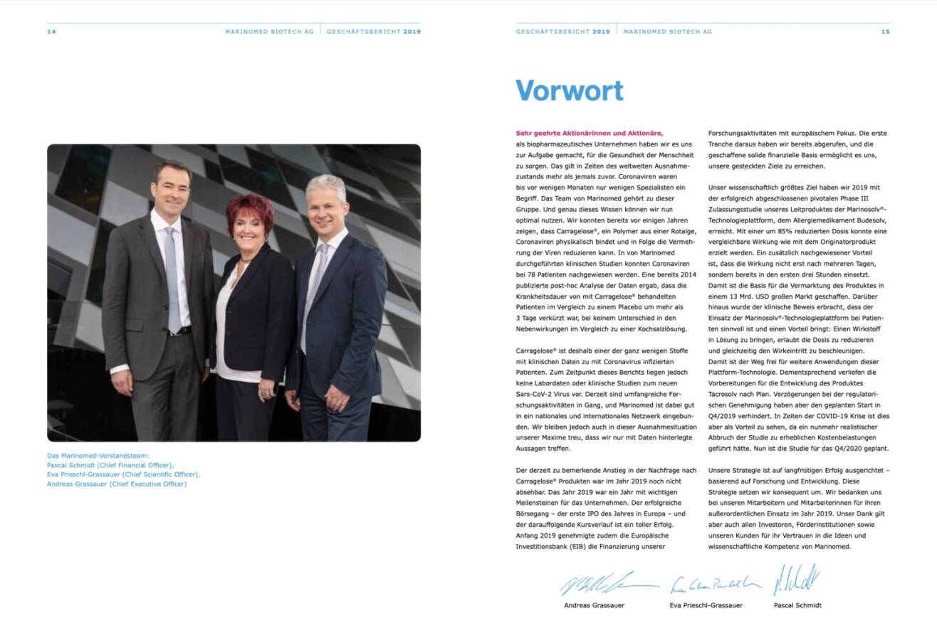 Doppelseite Marinomed Geschäftsbericht 2019