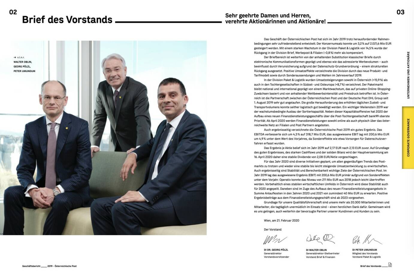 Doppelseite Österr. Post Geschäftsbericht 2019