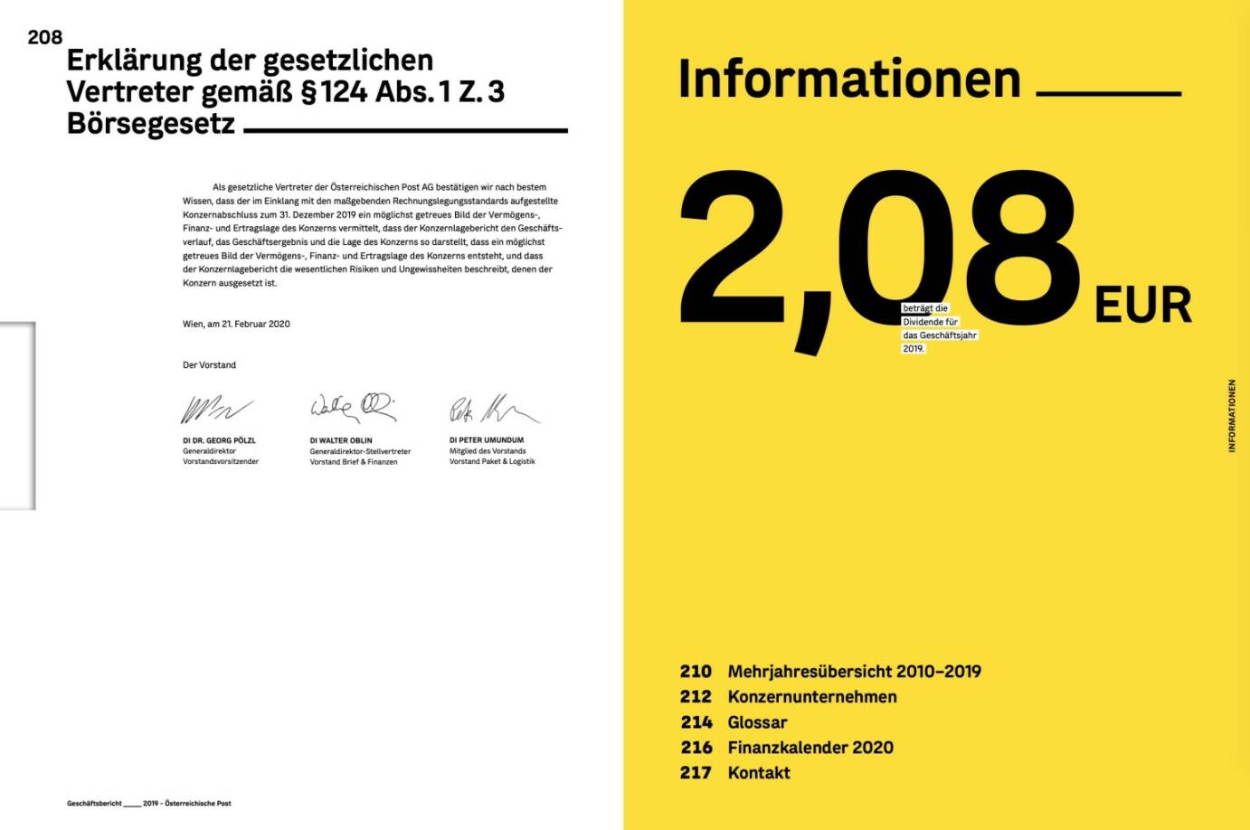 Doppelseite Österr. Post Geschäftsbericht 2019