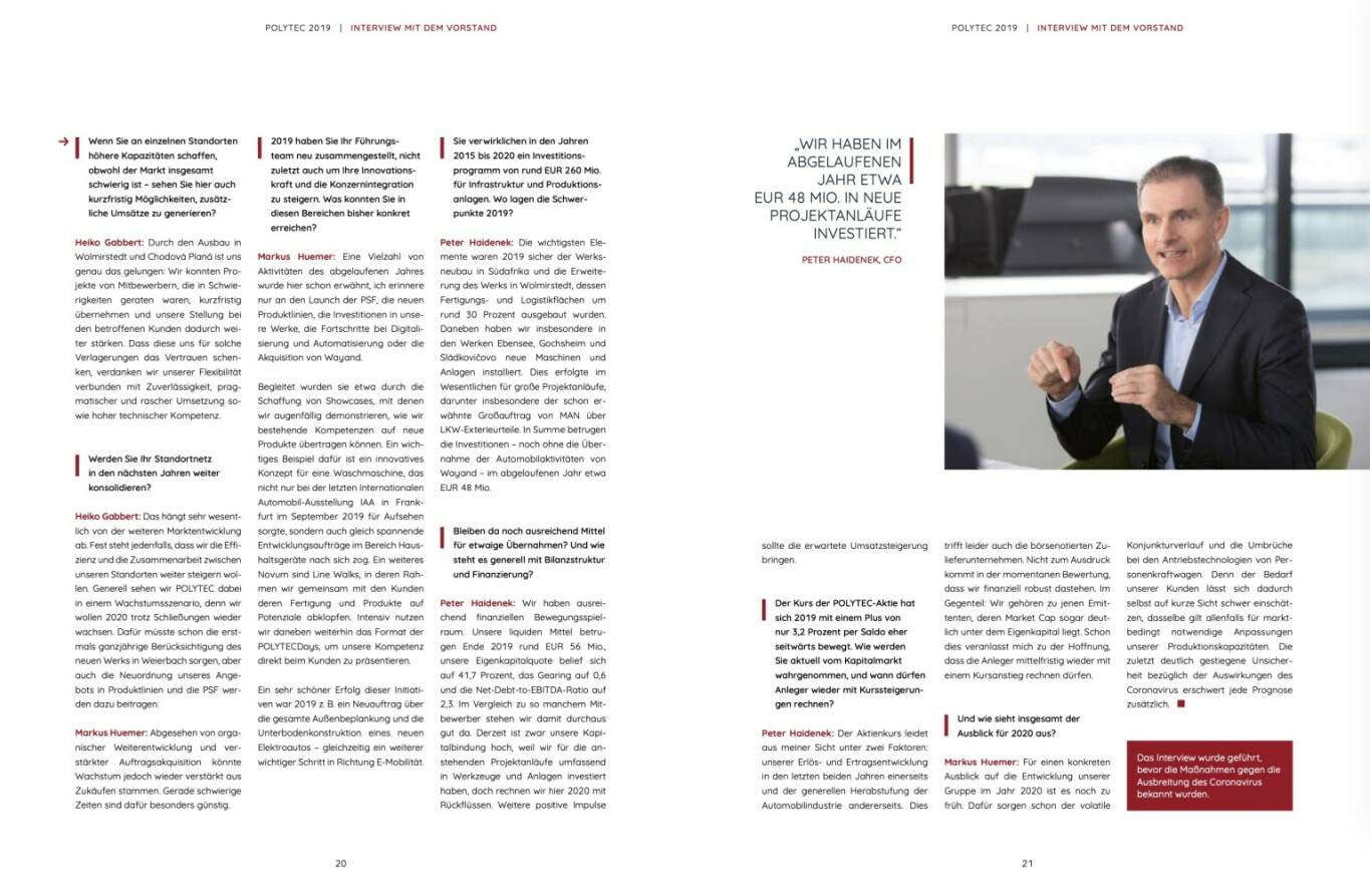Doppelseite Polytec Geschäftsbericht 2019