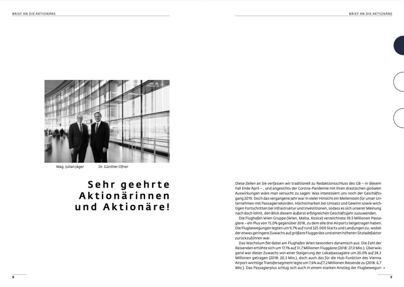 Doppelseite Flughafen Wien Geschäftsbericht 2019