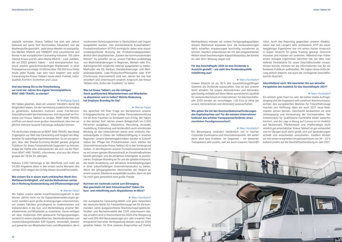 Doppelseite Knaus Tabbert Geschäftsbericht 2020