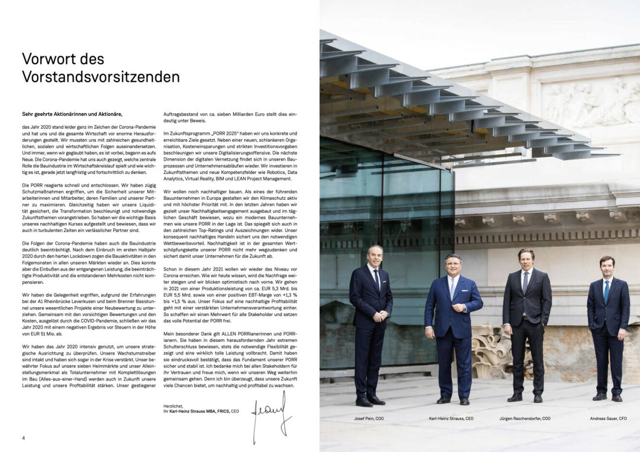 Doppelseite Porr Geschäftsbericht 2020