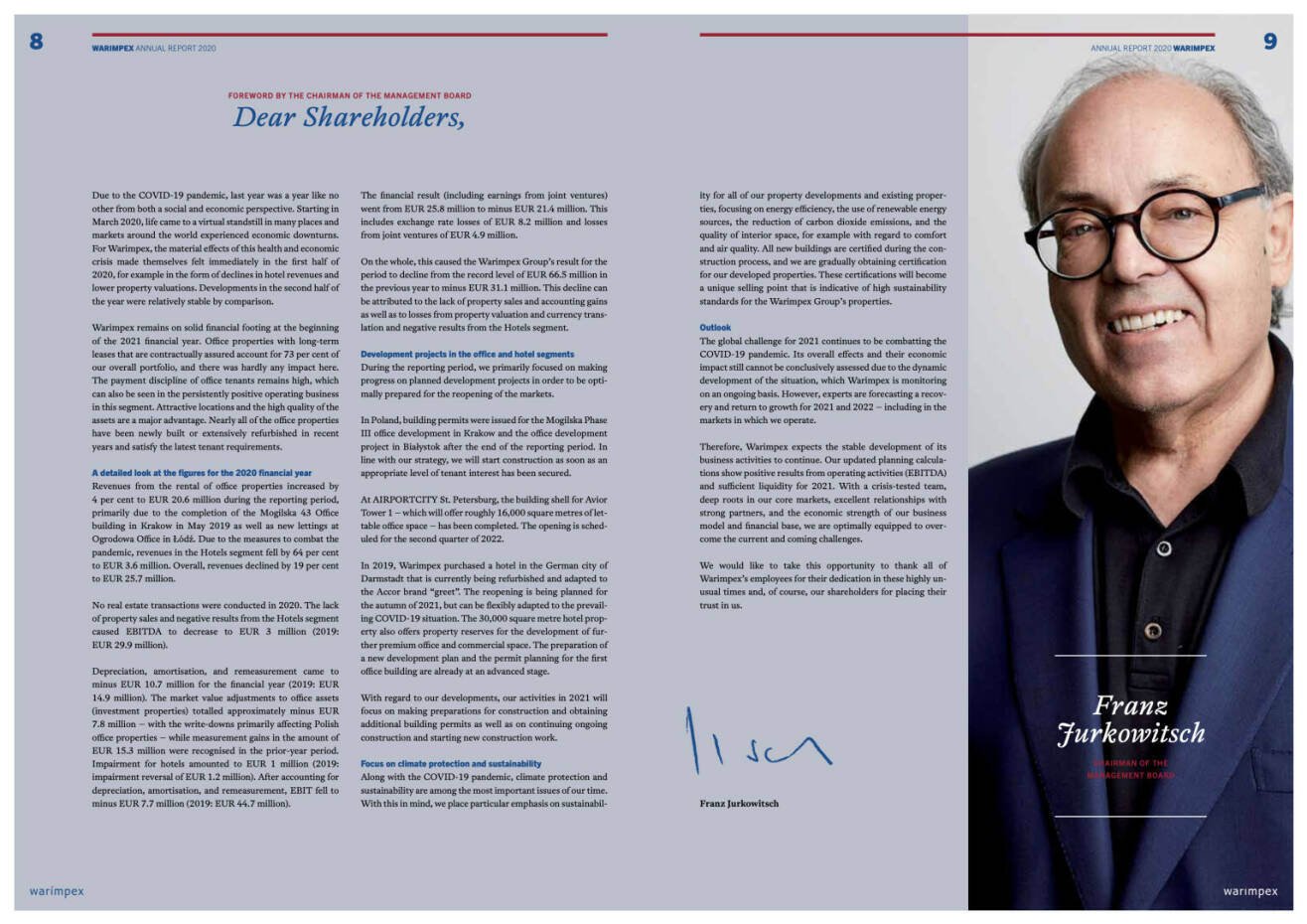 Doppelseite Warimpex Geschäftsbericht 2020