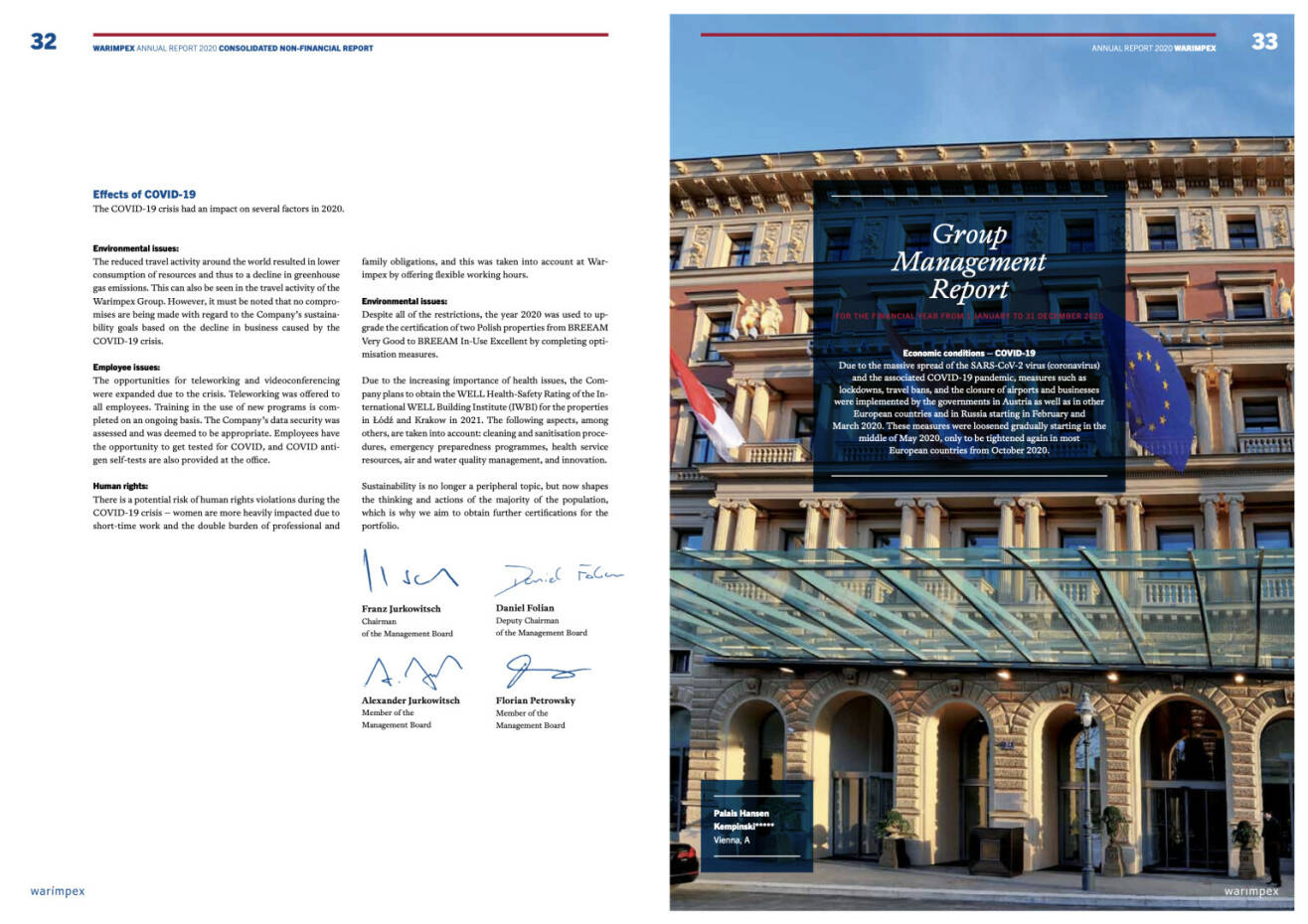 Doppelseite Warimpex Geschäftsbericht 2020