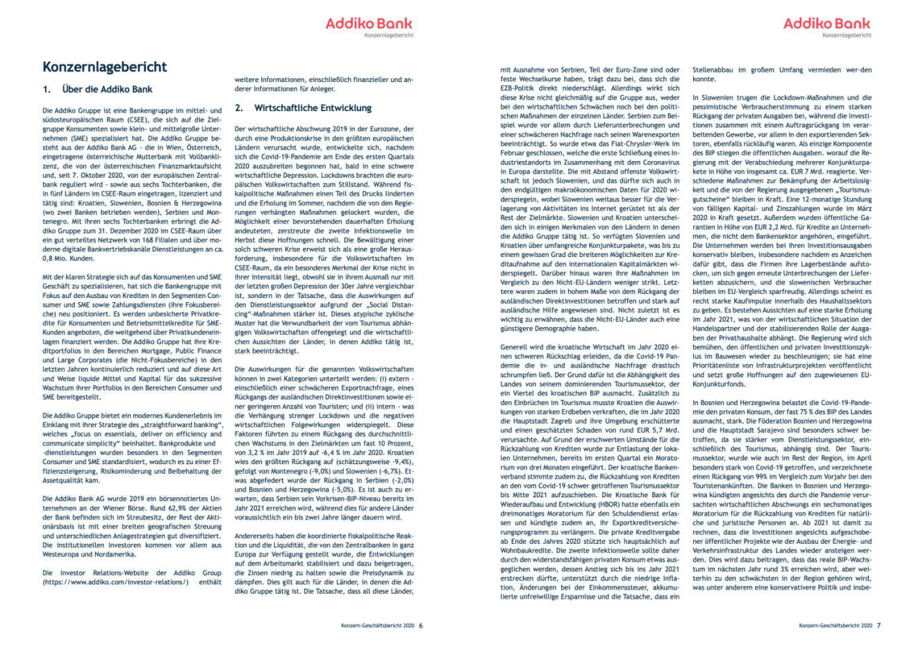 Doppelseite Addiko Bank Geschäftsbericht 2020