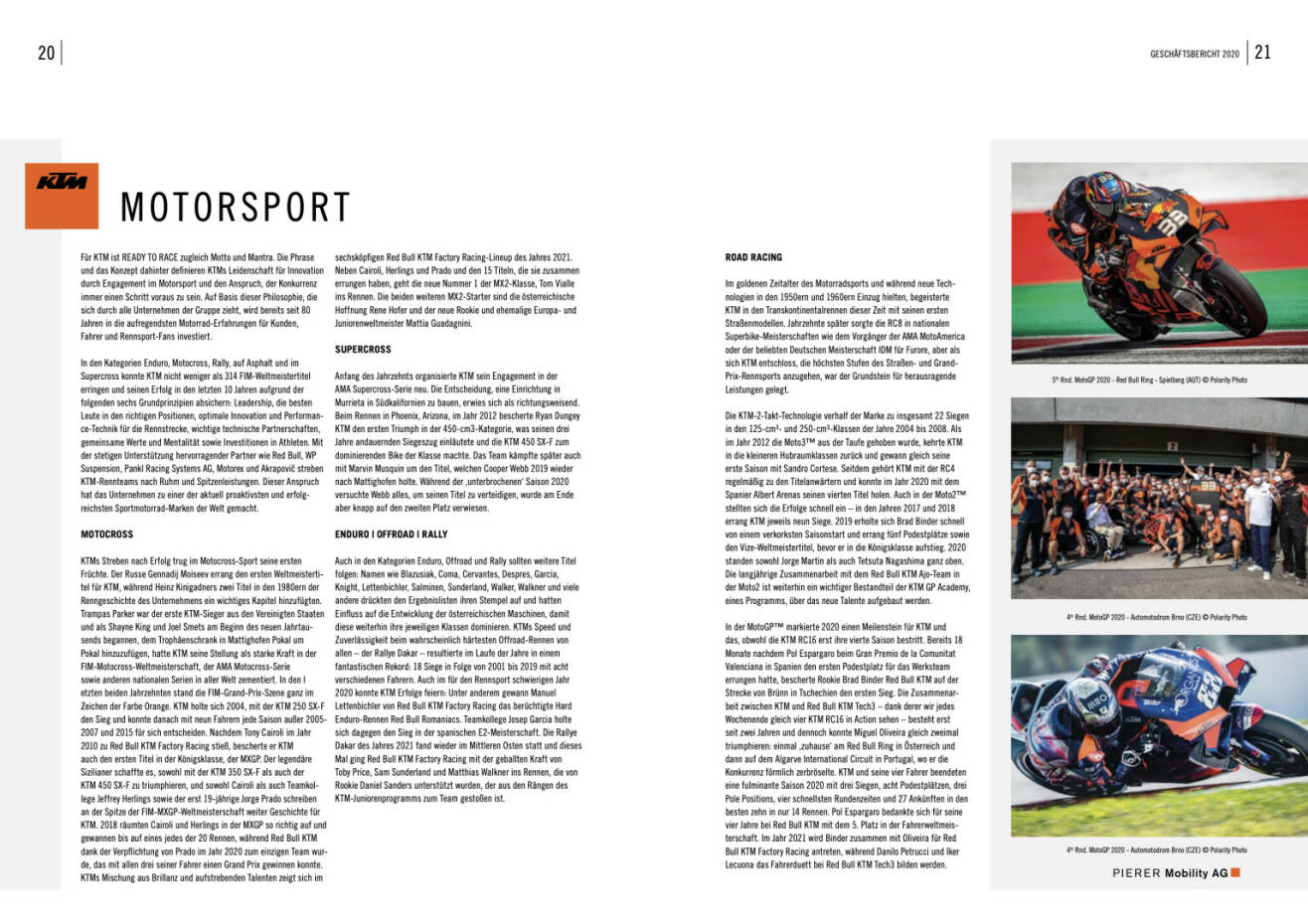 Doppelseite Pierer Mobility Geschäftsbericht 2020