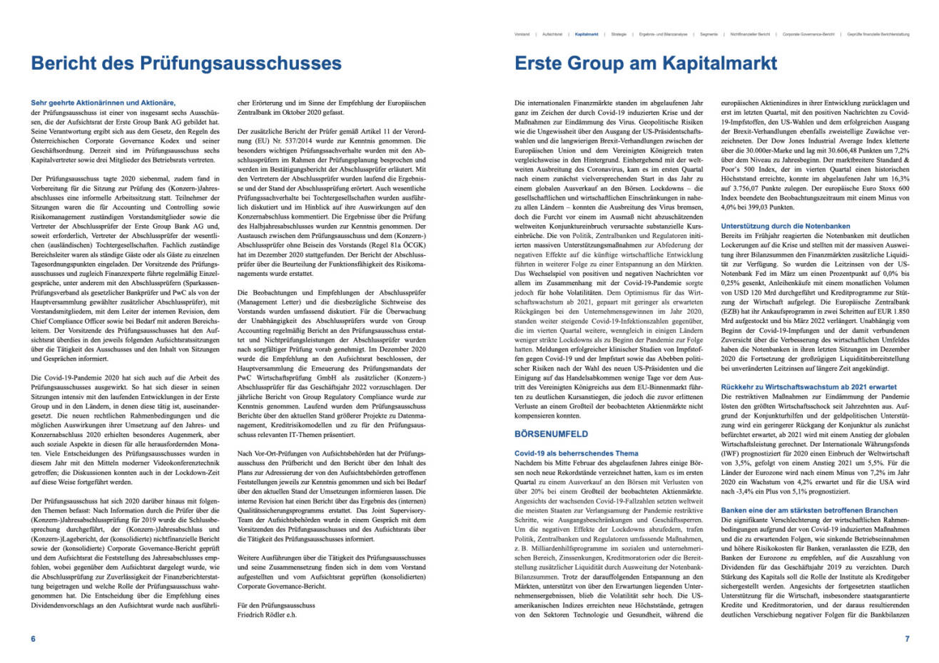 Doppelseite Erste Group Geschäftsbericht 2020