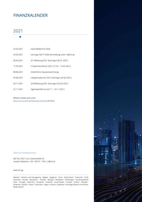 Rückseite S&T Geschäftsbericht 2020