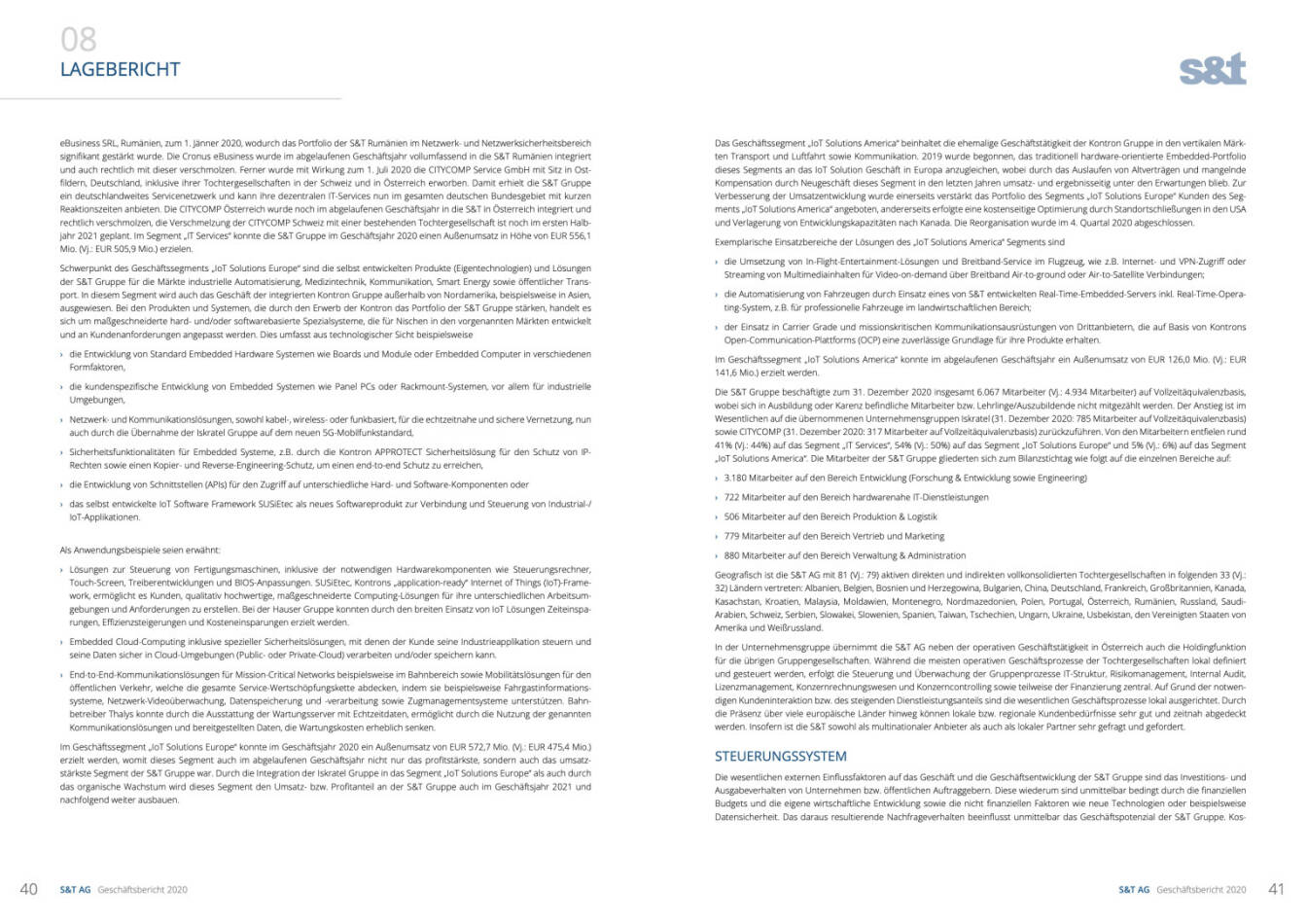 Doppelseite S&T Geschäftsbericht 2020