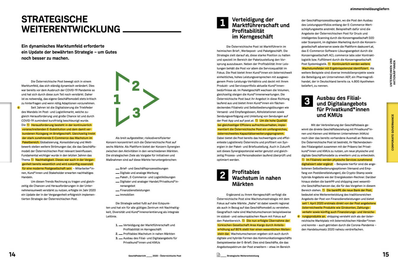 Doppelseite Österreichische Post Geschäftsbericht 2020