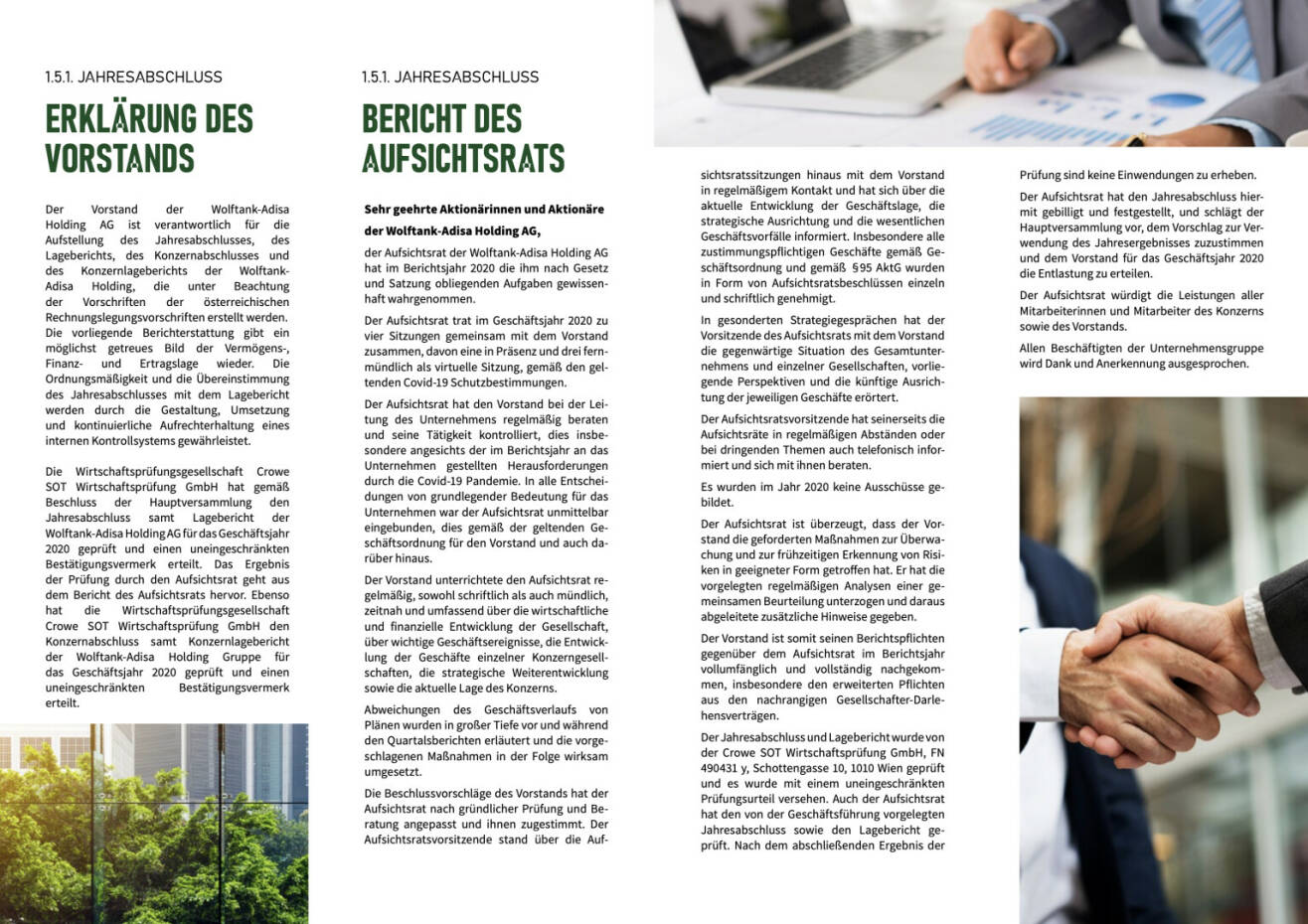 Doppelseite Wolftank Nachhaltigkeitsbericht Geschäftsjahr 2020