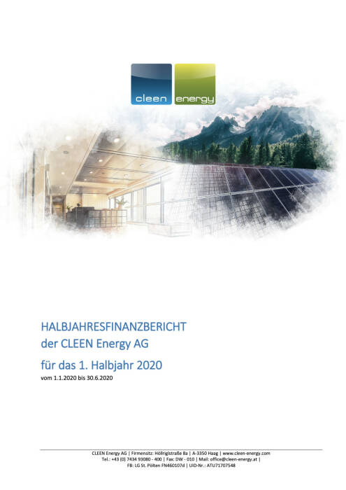 Vorderseite Cleen Energy HJ-Finanzbericht 2020