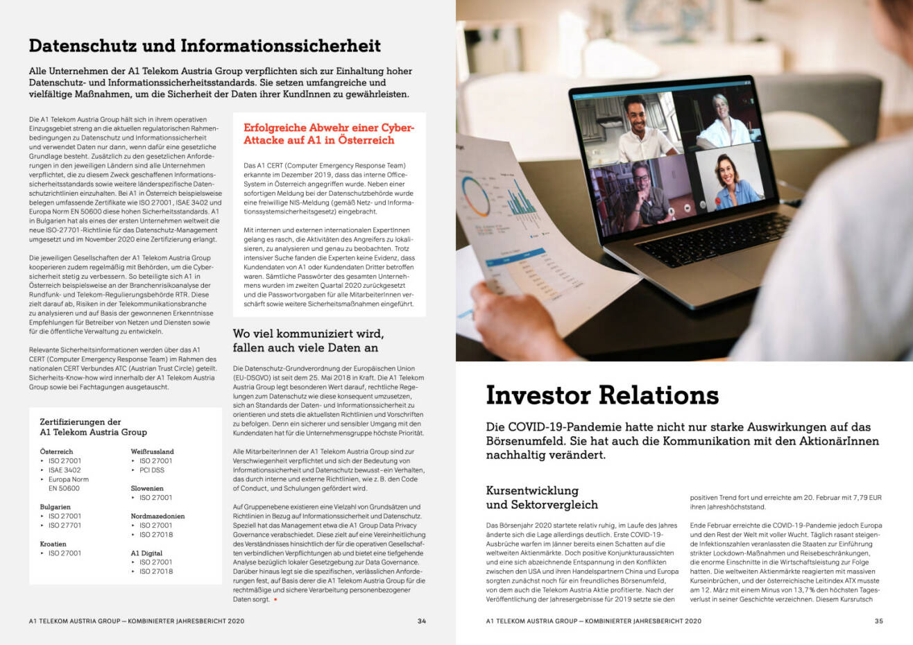 Doppelseite A1 Telekom Austria Kombinierter Jahresbericht 2020