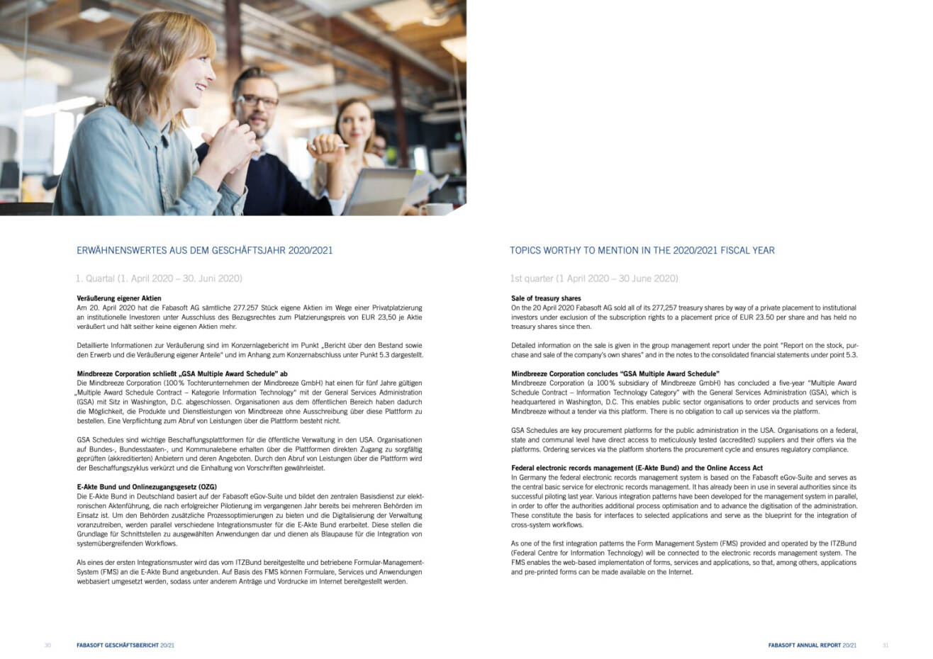 Doppelseite Fabasoft Geschäftsbericht 2020/2021