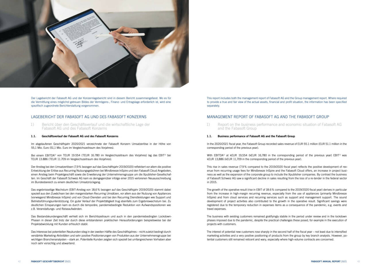 Doppelseite Fabasoft Geschäftsbericht 2020/2021