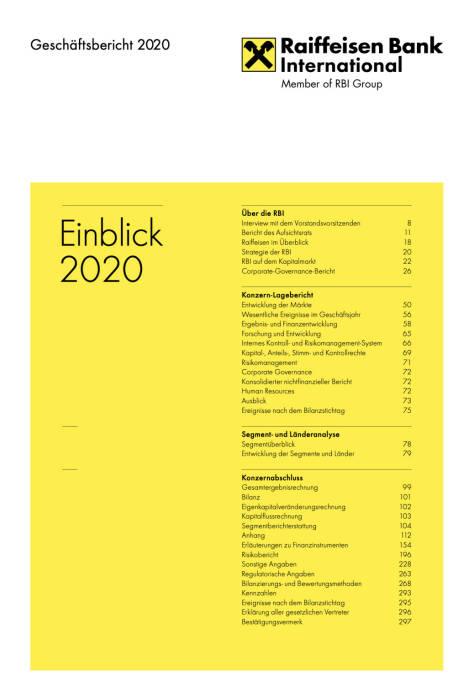 Vorderseite RBI Geschäftsbericht 2020
