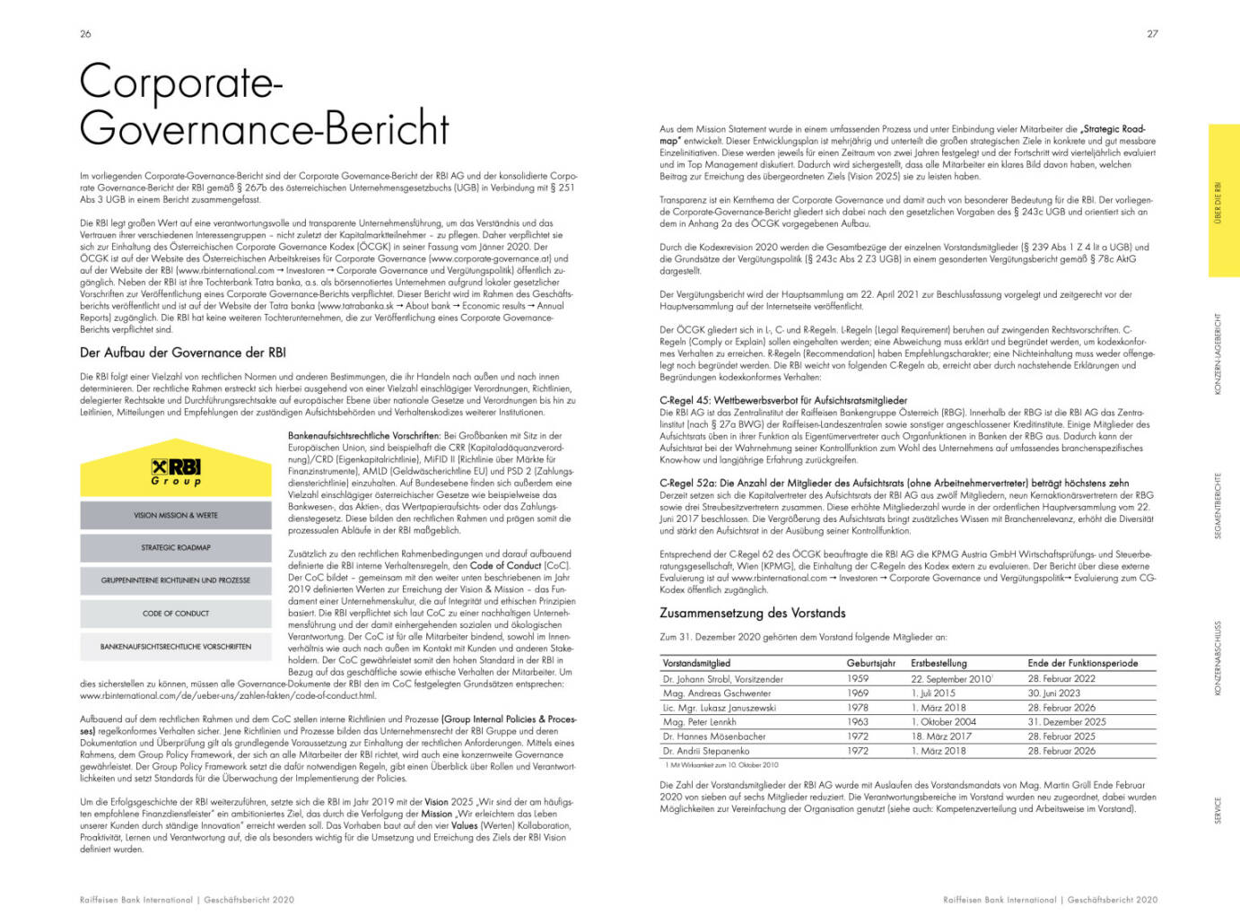 Doppelseite RBI Geschäftsbericht 2020