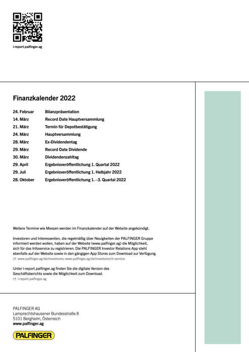 Rückseite Palfinger Geschäftsbericht 2021