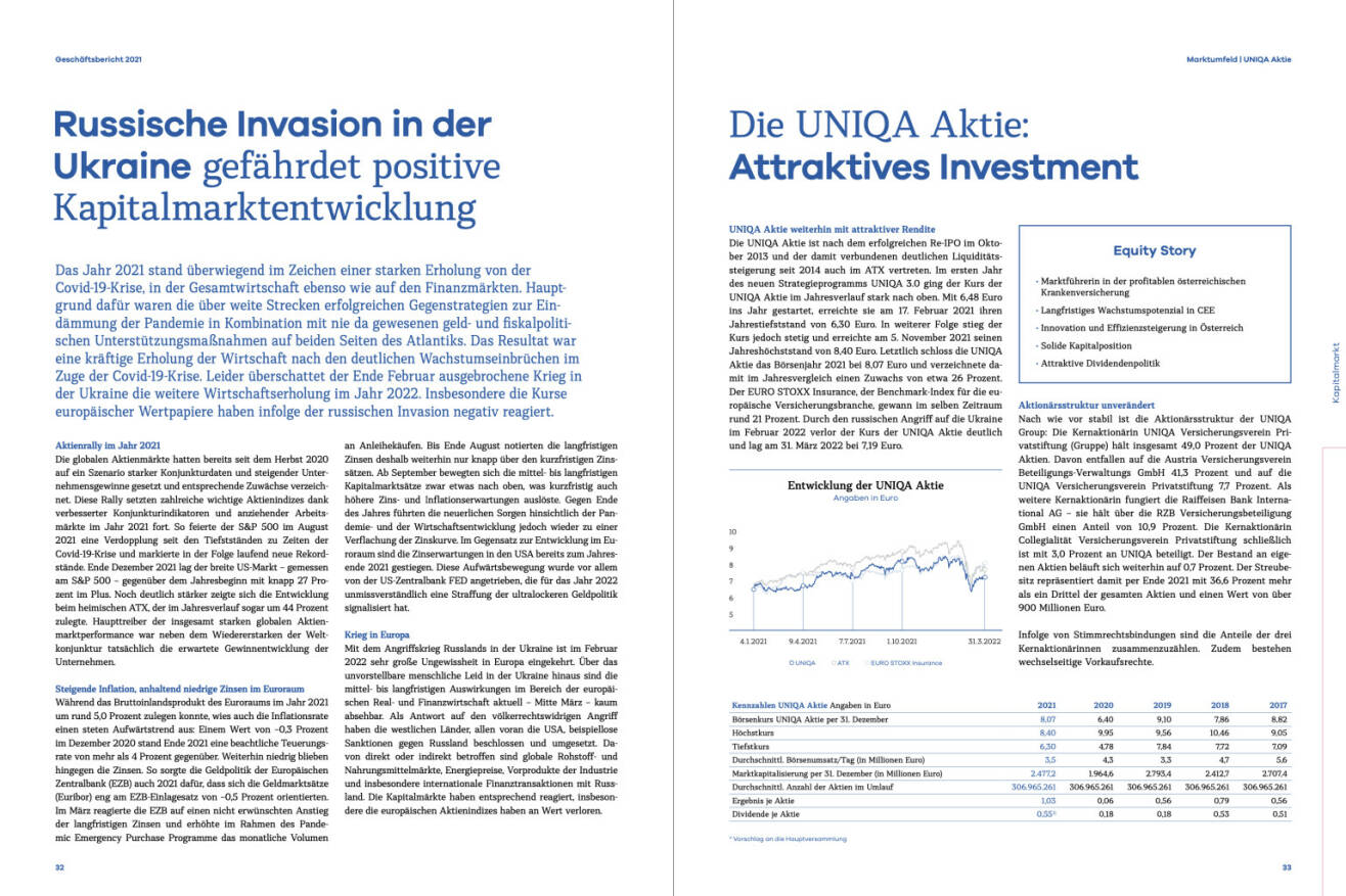 Doppelseite Uniqa Geschäftsbericht 2021