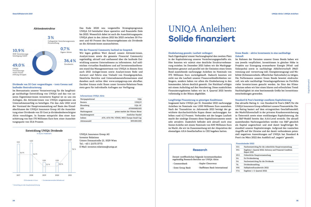 Doppelseite Uniqa Geschäftsbericht 2021