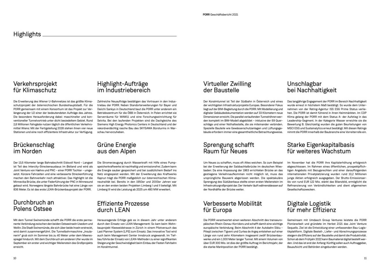 Doppelseite PORR Geschäftsbericht 2021