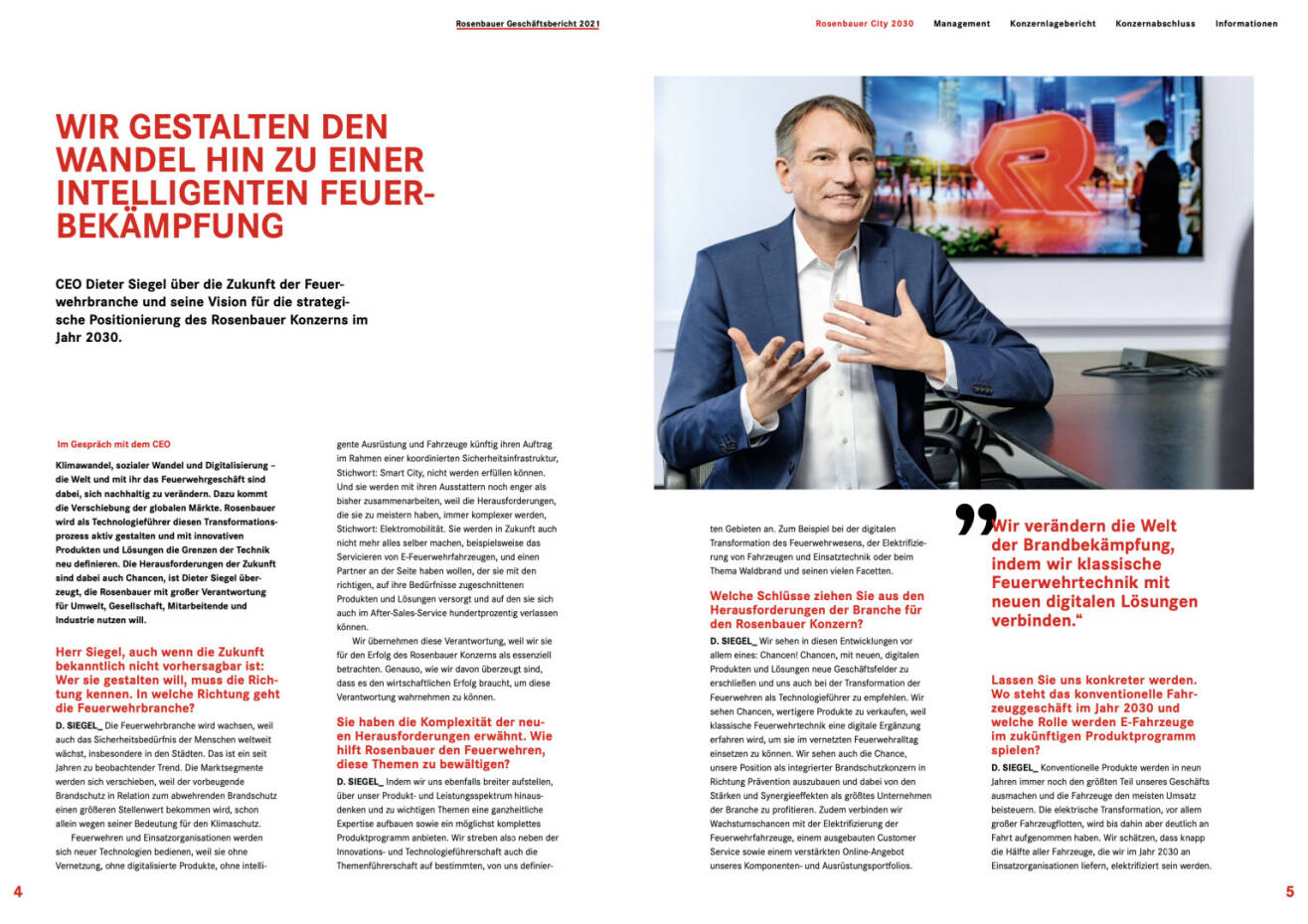 Doppelseite Rosenbauer Geschäftsbericht 2021