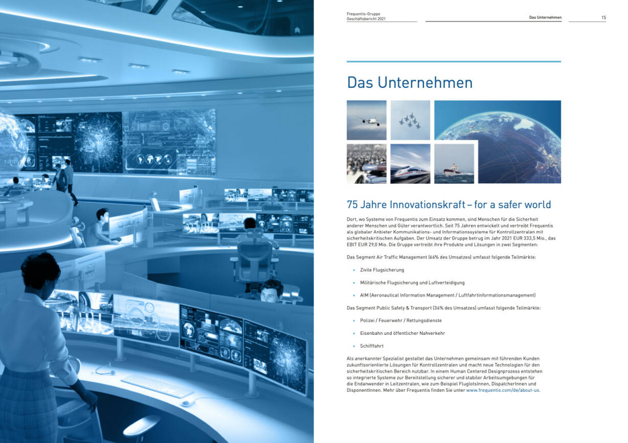 Doppelseite Frequentis Geschäftsbericht 2021