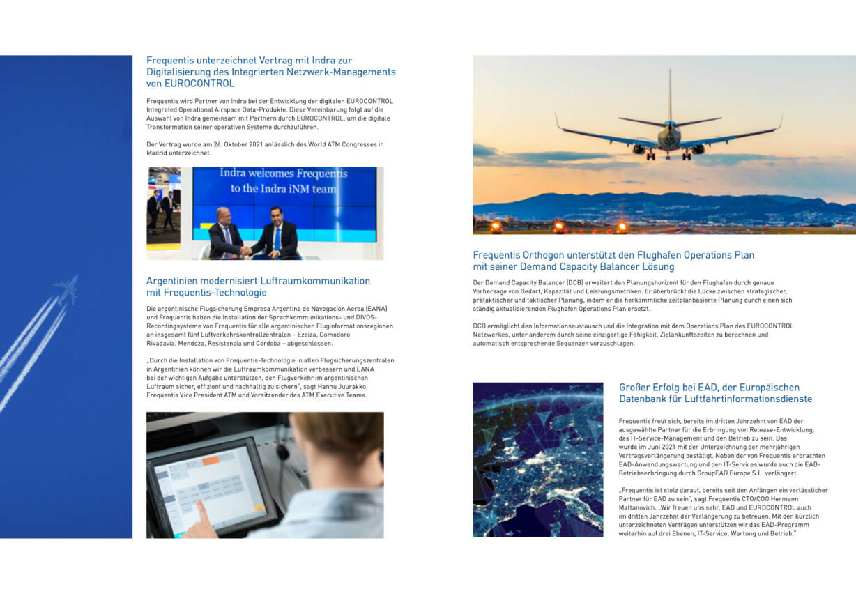 Doppelseite Frequentis Geschäftsbericht 2021