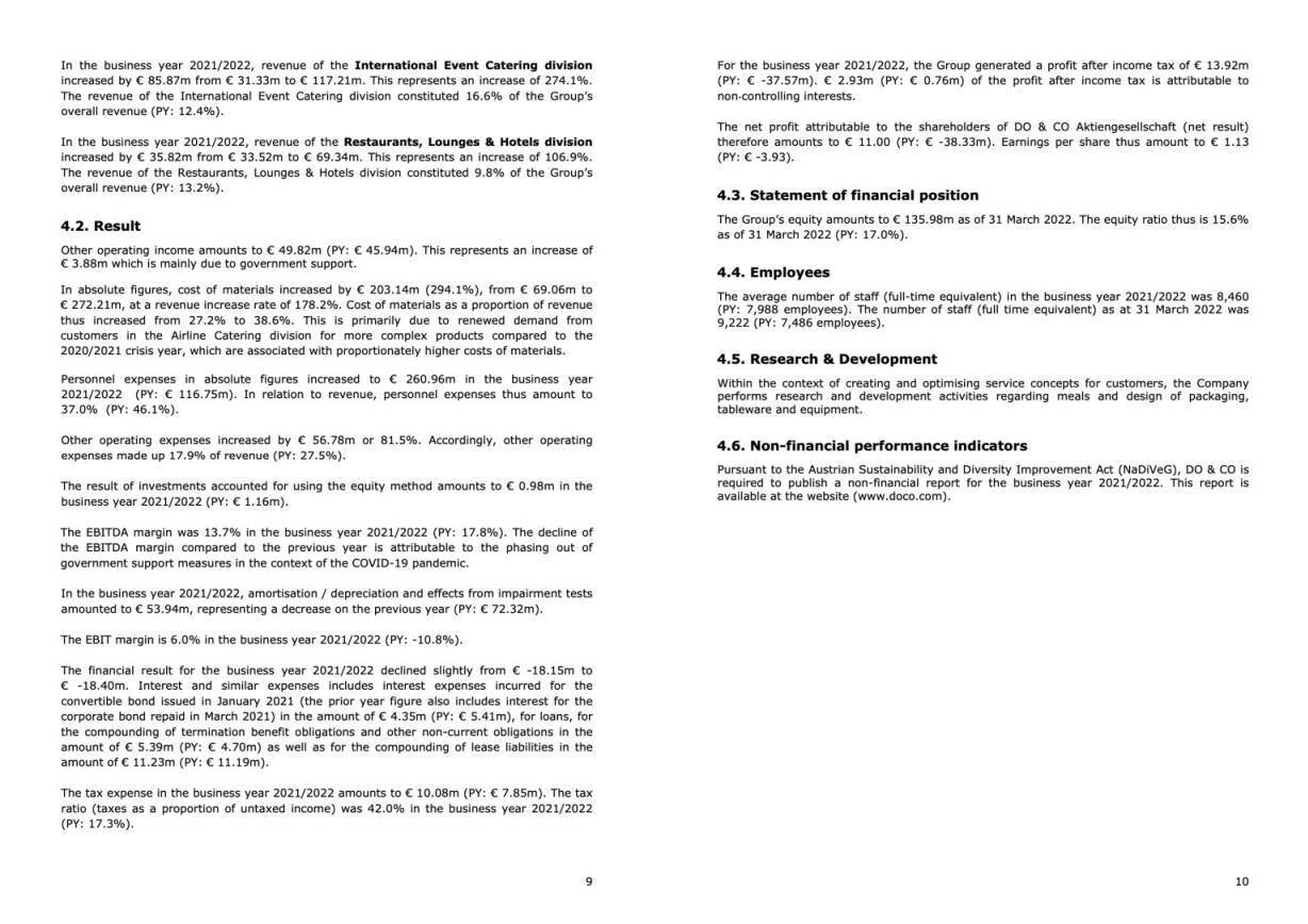 Doppelseite DO&CO Geschäftsbericht 2021/22