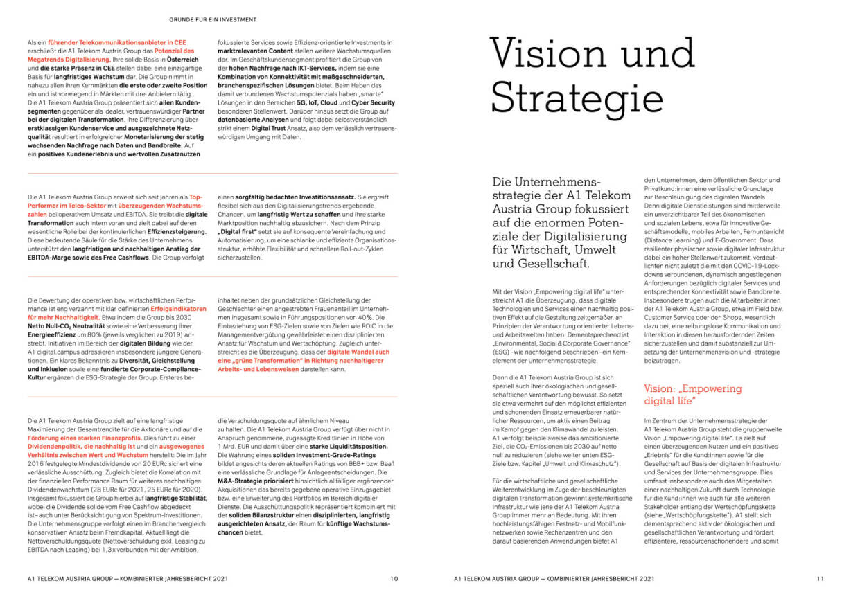 Doppelseite Telekom Austria Jahresbericht 2021