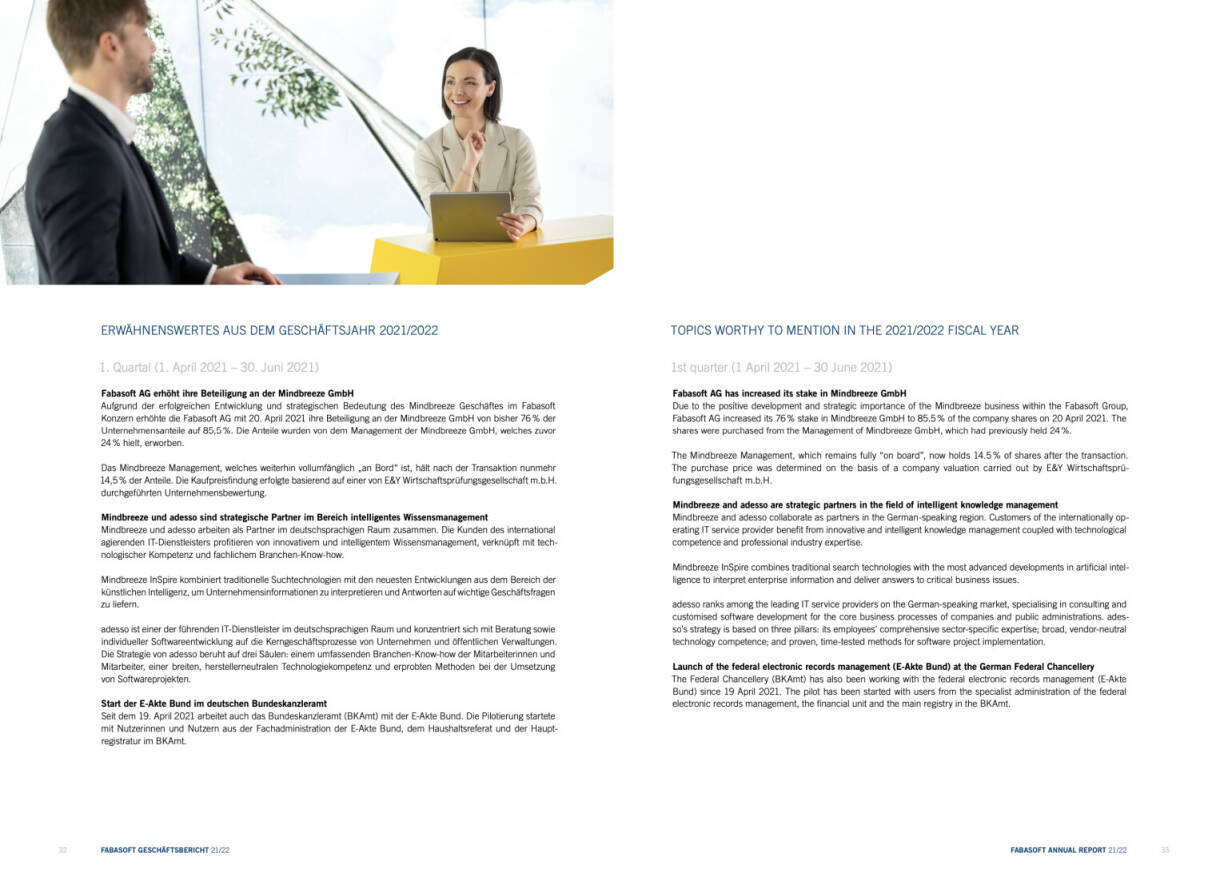 Doppelseite Fabasoft Geschäftsbericht 2021/2022